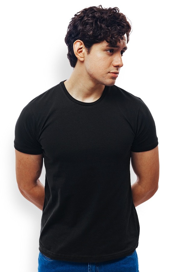 Playera Negra Cuello Redondo Manga Corta Básica Muscle Fit Para Hombre